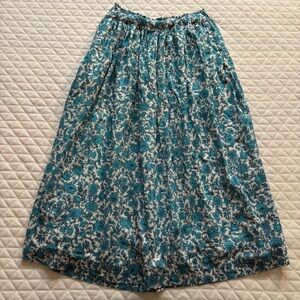 J Crew Smocked-waist Cotton Voile Midi Skirt Sz XS Blue Blooms Cottagecore Boho